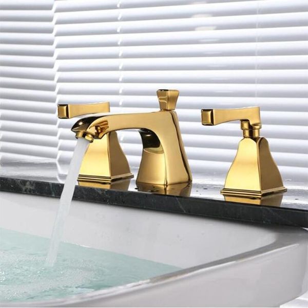 bathroom sink faucets fashion basin faucet deck mounted bath mixers gold laboratory mixer and cold widespread three holes 
bathroom sink faucets fashion basin faucet deck mounted bath mixers gold laboratory mixer and cold widespread three holes