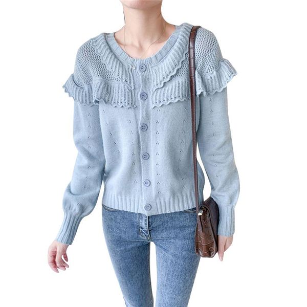women's knits & tees sweet women o-neck ruffled loose sweater cardigan jacket for autumn winter 2021 elegant female ld2354, White
women's knits & tees sweet women o-neck ruffled loose sweater cardigan jacket for autumn winter 2021 elegant female ld2354, White