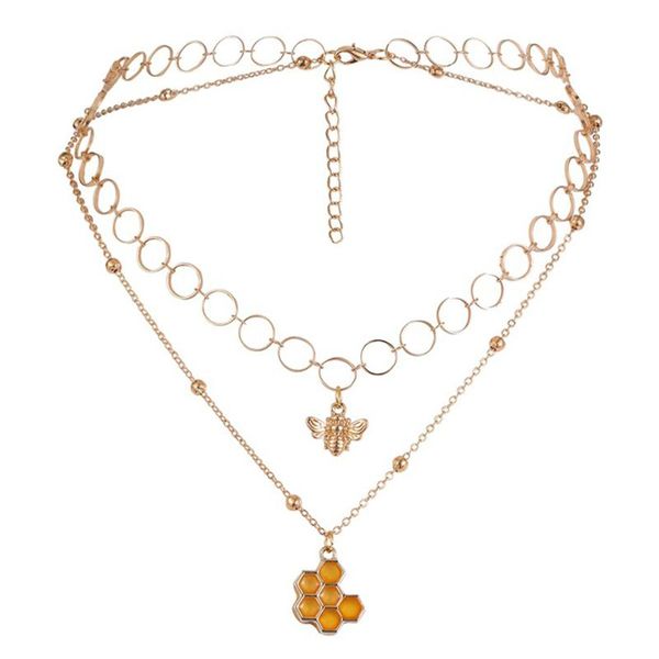pendant necklaces boho bee layered short gold honeycombs necklace beaded chain for women and girls d88, Silver 
pendant necklaces boho bee layered short gold honeycombs necklace beaded chain for women and girls d88, Silver