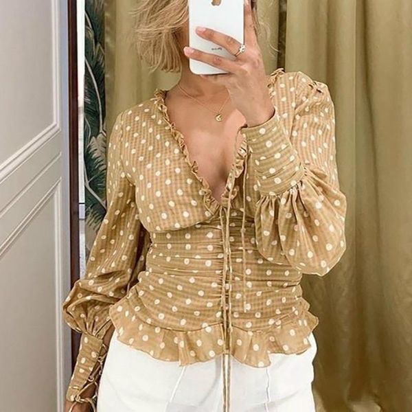 women's blouses & shirts autumn wear v-neck lantern sleeve pull-rope fold auricular edge wave chiffon leisure blouse shirt sexy, White
women's blouses & shirts autumn wear v-neck lantern sleeve pull-rope fold auricular edge wave chiffon leisure blouse shirt sexy, White