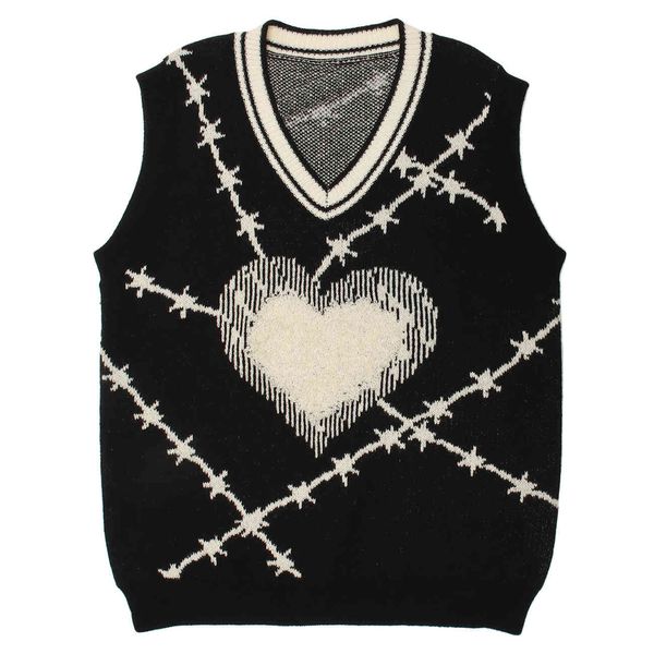 men's sweaters lacible men autumn streetwear harajuku mesh vintage vest standard manganese love loose casual kintted pullover, White;black
men's sweaters lacible men autumn streetwear harajuku mesh vintage vest standard manganese love loose casual kintted pullover, White;black