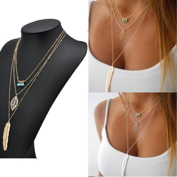 pendant necklaces three layers stone bead leaf feather silver color gold with metal plated chain for women necklace
pendant necklaces three layers stone bead leaf feather silver color gold with metal plated chain for women necklace