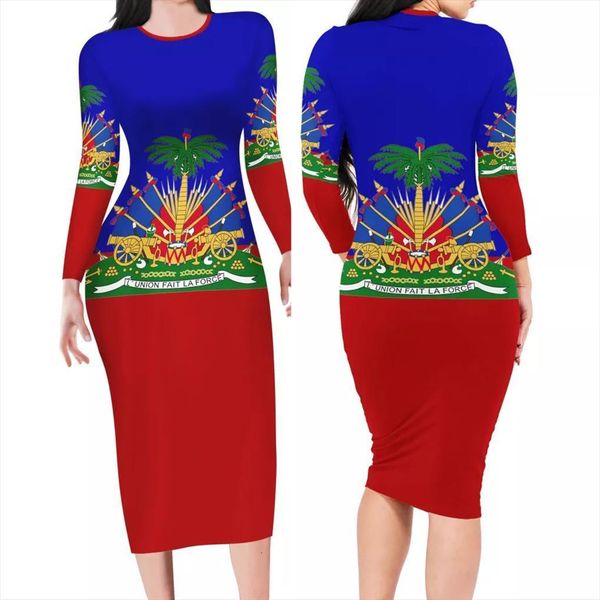 long sleeves haiti women dress flag printing comfort clothes bodycon o neck elegant female vestidos, Black;gray
long sleeves haiti women dress flag printing comfort clothes bodycon o neck elegant female vestidos, Black;gray