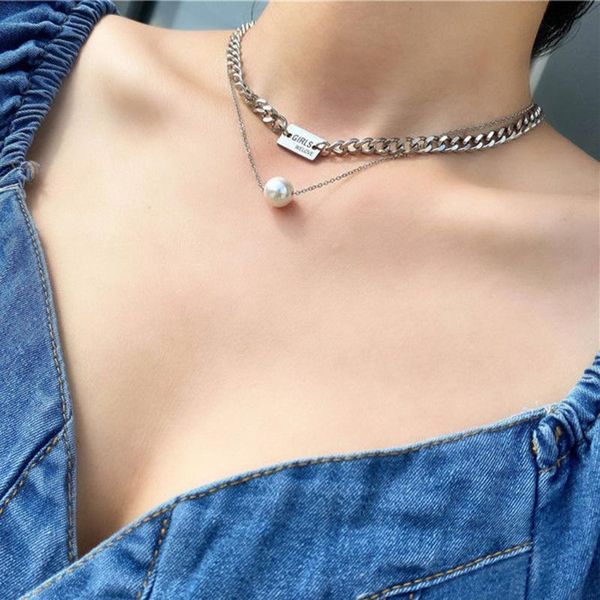 pendant necklaces cosyoo simple titanium steel lette link layered necklace faux pearl choker clavicle personality, Silver
pendant necklaces cosyoo simple titanium steel lette link layered necklace faux pearl choker clavicle personality, Silver