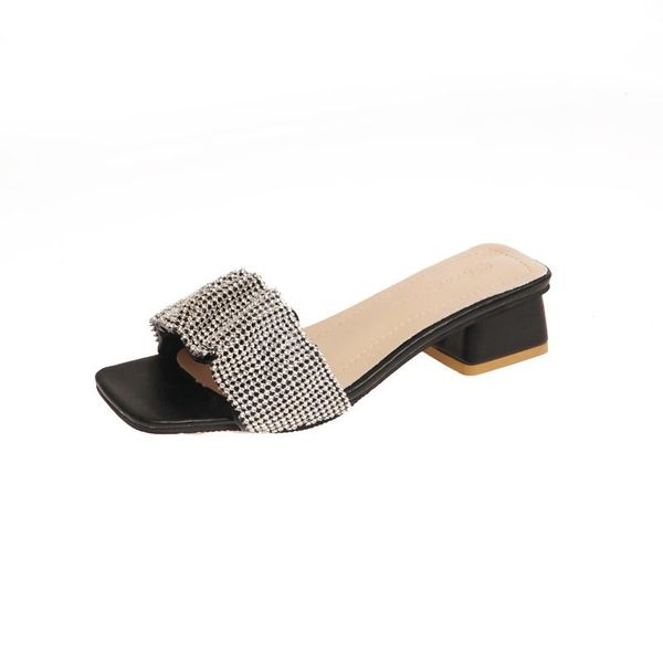 slippers casual women's fashion simple vamp rhinestone decoration elegant and versatile with heel outer wear women 2021, Black
slippers casual women's fashion simple vamp rhinestone decoration elegant and versatile with heel outer wear women 2021, Black