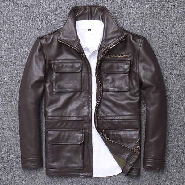 men's leather & faux 2021 brown men smart casual jacket four pockets plus size 5xl genuine natural cowhide m65 style autumn coat, Black
men's leather & faux 2021 brown men smart casual jacket four pockets plus size 5xl genuine natural cowhide m65 style autumn coat, Black