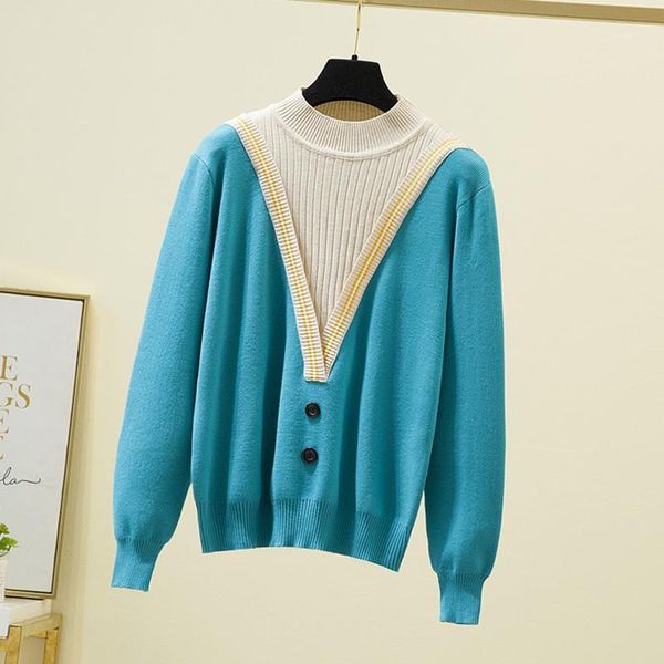 women's sweaters button fake 2 pieces striped splice sweater femme pullover women knitted long sleeve woman 2021 winter fashion clothes, White;black
women's sweaters button fake 2 pieces striped splice sweater femme pullover women knitted long sleeve woman 2021 winter fashion clothes, White;black