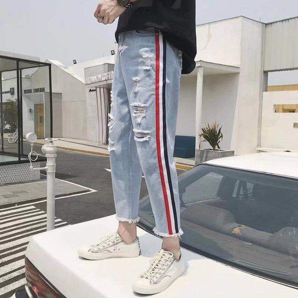 torn jeans male students korean version of the baggins trend straight tube nine minutes spring and autumn halon pants noy8, Blue
torn jeans male students korean version of the baggins trend straight tube nine minutes spring and autumn halon pants noy8, Blue