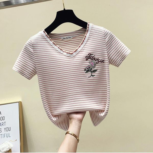 striped tshirt women cotton summer short sleeve female t-shirt casual embroidery letter v-neck tee shirt femme 2021, White
striped tshirt women cotton summer short sleeve female t-shirt casual embroidery letter v-neck tee shirt femme 2021, White