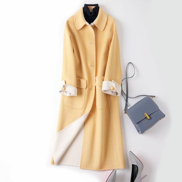 women's wool & blends both sides wear double-sided cashmere coat women 2 color medium-length loose-fitting jacket long winter outerwear, Black
women's wool & blends both sides wear double-sided cashmere coat women 2 color medium-length loose-fitting jacket long winter outerwear, Black