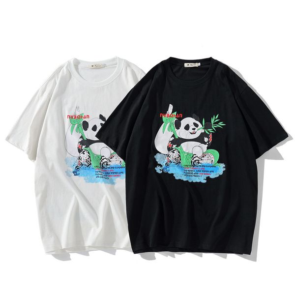 fashion t shirt summer panda print short sleeve for men and women loose casual couple half brand trend, White;black
fashion t shirt summer panda print short sleeve for men and women loose casual couple half brand trend, White;black