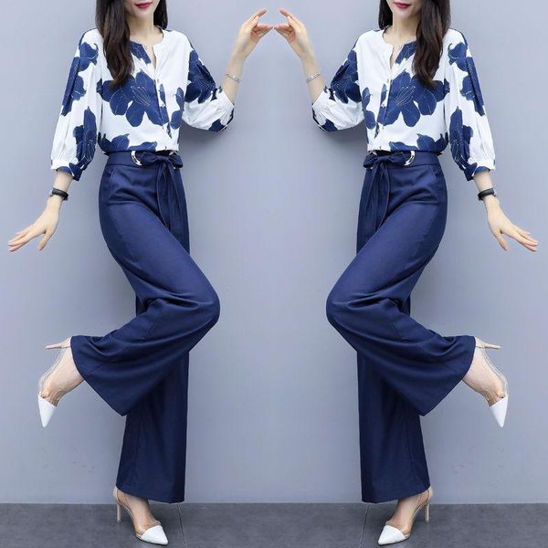 spring new women's wide-leg pants suit flower shirt two-piece high waist printed fashion casual elegant pants set female, Gray
spring new women's wide-leg pants suit flower shirt two-piece high waist printed fashion casual elegant pants set female, Gray