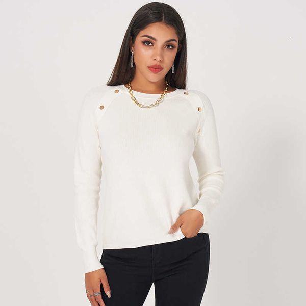 women's t-shirt ladies fashion western retro round neck pullover loose wild bottoming shirt button children sweater knit, White
women's t-shirt ladies fashion western retro round neck pullover loose wild bottoming shirt button children sweater knit, White
