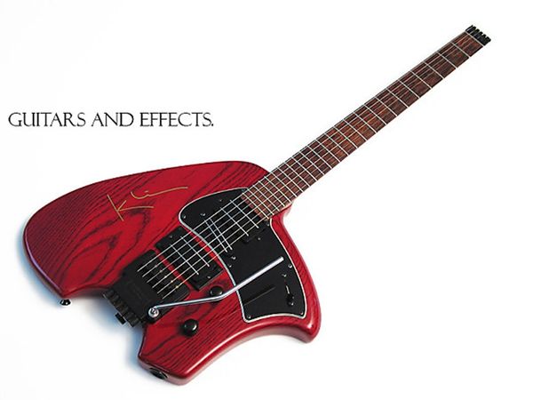 

steve klein wine red headless electric guitar vibrato arm tremolo bridge, hsh pickups, black hardware