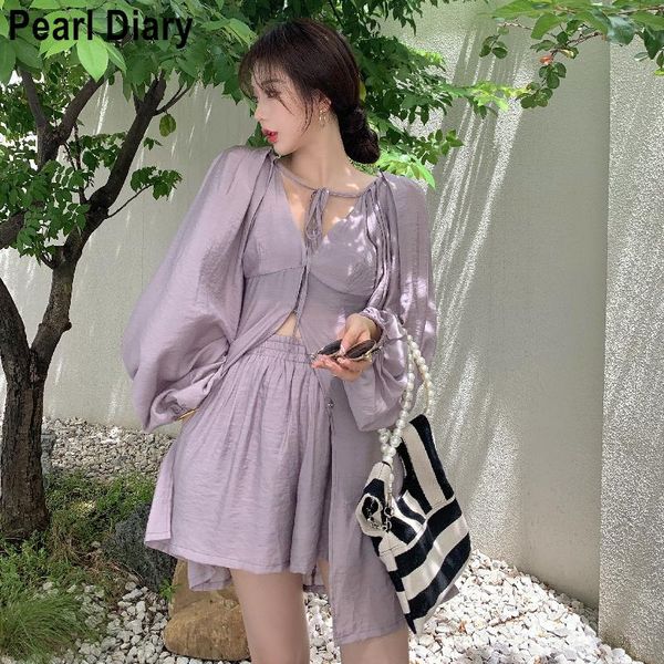 women's tracksuits summer shorts sets 2021 korean fashion long sleeve lace-up thin shirt and short pants 2 two piece set women outfits, Gray
women's tracksuits summer shorts sets 2021 korean fashion long sleeve lace-up thin shirt and short pants 2 two piece set women outfits, Gray