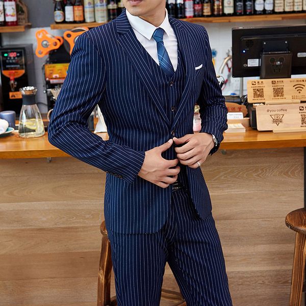 2021 male single breasted gentleman british pieces set fashion striped groom costume homme mariage suit for men bxf4, White;black
2021 male single breasted gentleman british pieces set fashion striped groom costume homme mariage suit for men bxf4, White;black