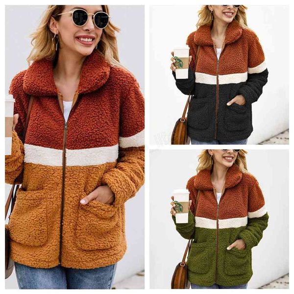 women patchwork coat long sleeve zipper sherpa sweatshirt soft fleece jacket outwear with pockets plush sweatshirt ljja2861, Black;brown
women patchwork coat long sleeve zipper sherpa sweatshirt soft fleece jacket outwear with pockets plush sweatshirt ljja2861, Black;brown