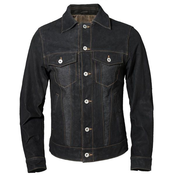men's leather & faux fashion men jacket matte goatskin denim spliced mens genuine coat male clothing autumn spring asian size m238, Black
men's leather & faux fashion men jacket matte goatskin denim spliced mens genuine coat male clothing autumn spring asian size m238, Black
