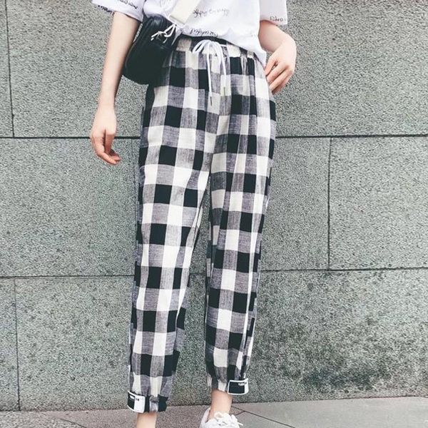 women's pants & capris women casual loose plaid print lace up high waist elastic harem black red fashion femme trouser s1, Black;white
women's pants & capris women casual loose plaid print lace up high waist elastic harem black red fashion femme trouser s1, Black;white