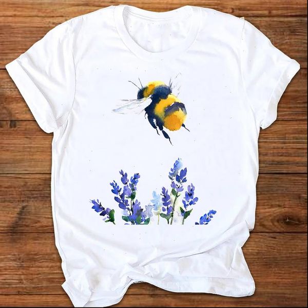 women graphic bee plant painting cute 90s style ladies print clothes lady tees female t shirt womens t shirt, White 
women graphic bee plant painting cute 90s style ladies print clothes lady tees female t shirt womens t shirt, White