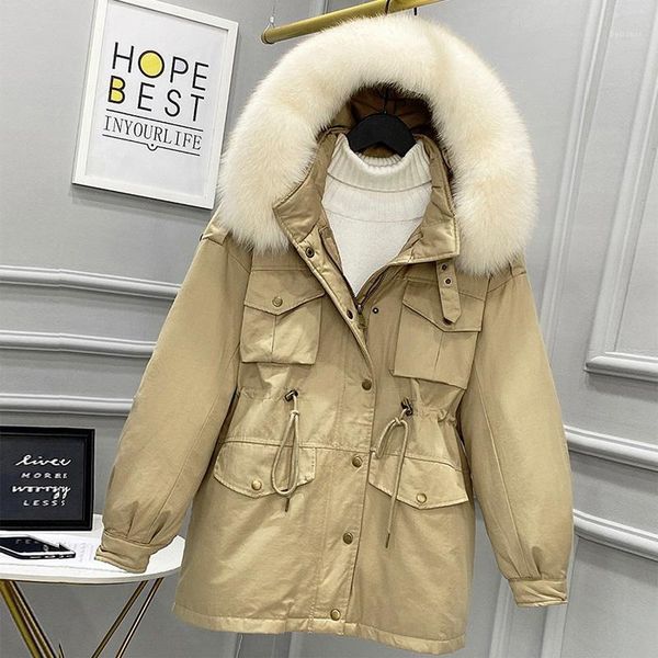 women's down & parkas large real fur 2021 winter jacket women white duck loose hooded big pocket female warm windproof coat outwear, Black
women's down & parkas large real fur 2021 winter jacket women white duck loose hooded big pocket female warm windproof coat outwear, Black