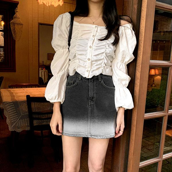 high waist mode the line is thin, white gradient denim gray 2021 spring new skirt short k8qu, Black
high waist mode the line is thin, white gradient denim gray 2021 spring new skirt short k8qu, Black