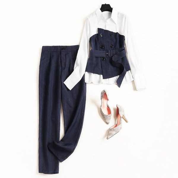 women's two piece pants european fashion suit 2021 autumn 2 set women contrast color stitching lace-up shirt straight, White
women's two piece pants european fashion suit 2021 autumn 2 set women contrast color stitching lace-up shirt straight, White