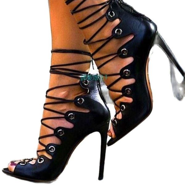sandals cross tied lace up gladiator pu heel peep toe party dress summer women, Black
sandals cross tied lace up gladiator pu heel peep toe party dress summer women, Black