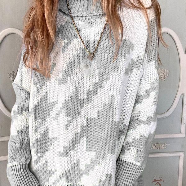 women's sweaters women pullover houndstooth knit sweater turtleneck long sleeve loose retro lady winter female knitted jumper 2021 autu, White;black
women's sweaters women pullover houndstooth knit sweater turtleneck long sleeve loose retro lady winter female knitted jumper 2021 autu, White;black
