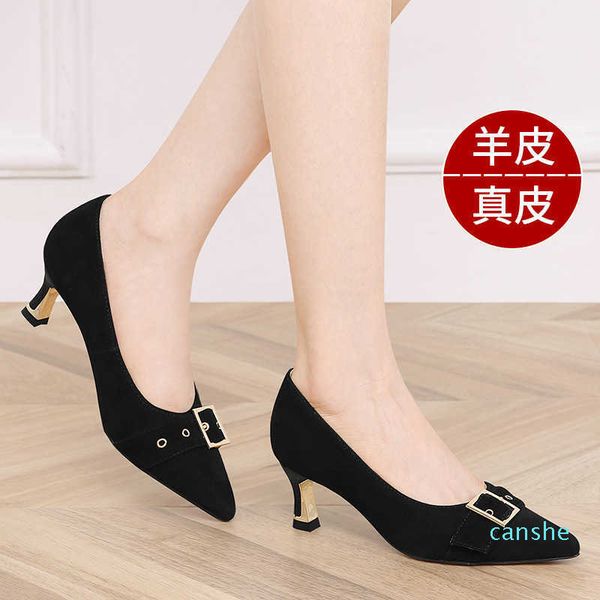 dress shoes women's korean thin heel spring and autumn temperament pointed metal square buckle decorative suede elegant high heels, Black
dress shoes women's korean thin heel spring and autumn temperament pointed metal square buckle decorative suede elegant high heels, Black