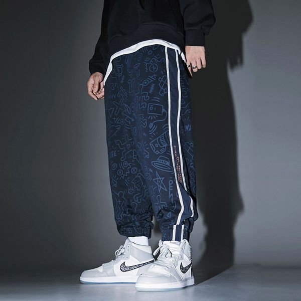 men's pants casual trousers spliced hip-hop mens pants 7gj7, Black