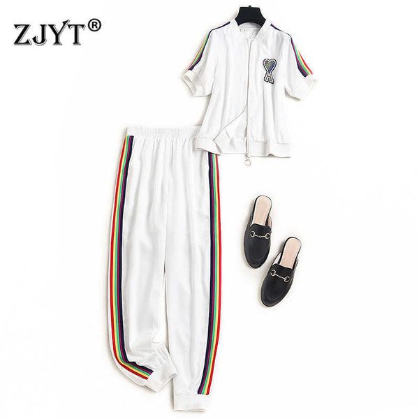 summer fashion casual tracksuit for women color block short sleeve with pants 2 piece matching sets female outfits 210601, White
summer fashion casual tracksuit for women color block short sleeve with pants 2 piece matching sets female outfits 210601, White
