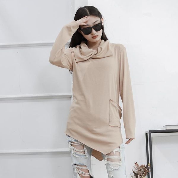 women's t-shirt spring and autumn mid long irregular hem scarf collar with undergarment sleeve large girls' top, White
women's t-shirt spring and autumn mid long irregular hem scarf collar with undergarment sleeve large girls' top, White