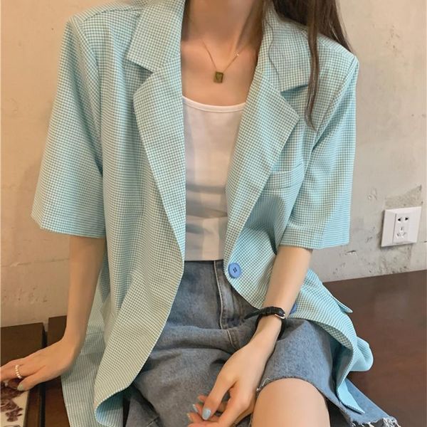 women's suits & blazers alien kitty 2021 summer ladies plaid short-sleeved single-breasted blazer korean loose fashion slim casual wome, White;black
women's suits & blazers alien kitty 2021 summer ladies plaid short-sleeved single-breasted blazer korean loose fashion slim casual wome, White;black