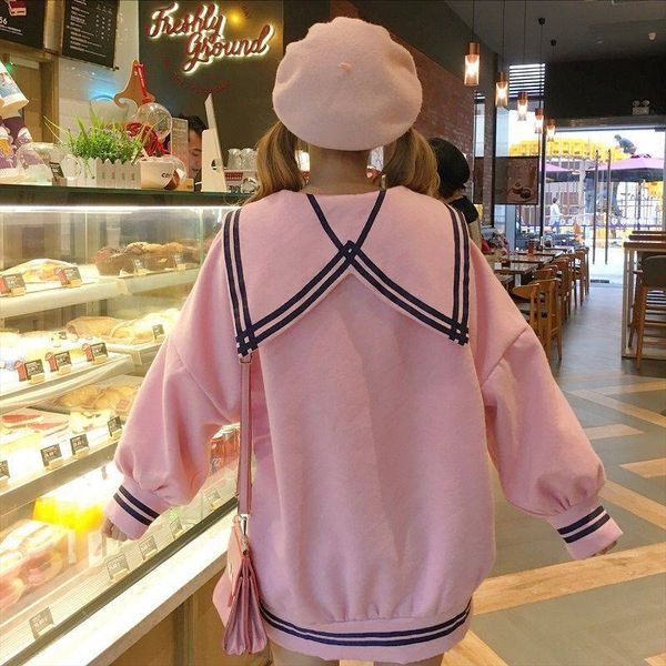 korean 2021 new sailor's collar with hood women's sweatshirt autumn clothes harajuku kawaii sweet loose schoolgirl sweatpants n4ge, Black
korean 2021 new sailor's collar with hood women's sweatshirt autumn clothes harajuku kawaii sweet loose schoolgirl sweatpants n4ge, Black