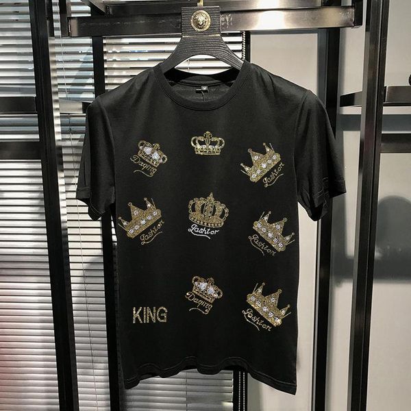 men's t-shirts summer short-sleeved o-neck cotton high-quality t-shirt diamond crown luxury design top, White;black
men's t-shirts summer short-sleeved o-neck cotton high-quality t-shirt diamond crown luxury design top, White;black