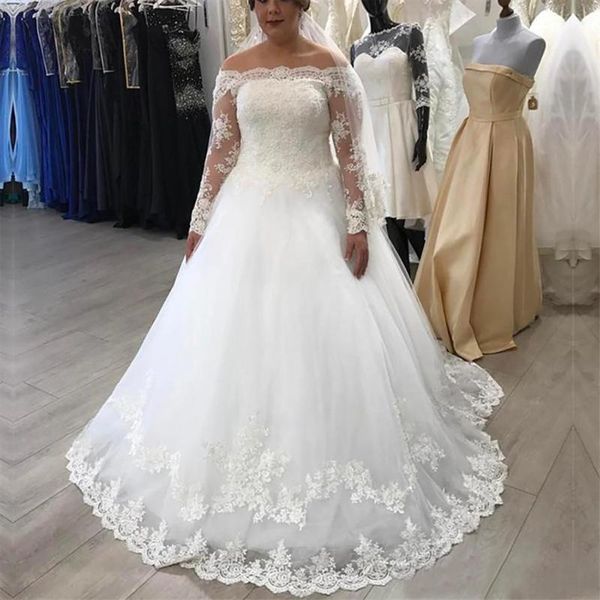 other wedding dresses boat neck a line off the shoulder floor length long sleeve lace applique bridal dress gown wed plus size wedd, White
other wedding dresses boat neck a line off the shoulder floor length long sleeve lace applique bridal dress gown wed plus size wedd, White