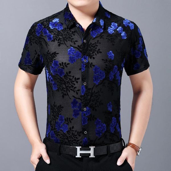 men's casual shirts transparent shirt men flower print velvet club2021 spring short sleeve slim fit, White;black
men's casual shirts transparent shirt men flower print velvet club2021 spring short sleeve slim fit, White;black