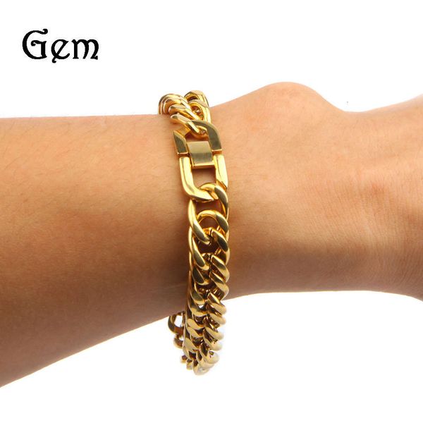 men's hip hop stainless steel color preserving electroplated bracelet 12mm14mm double button double faced men's bracelet, Silver
men's hip hop stainless steel color preserving electroplated bracelet 12mm14mm double button double faced men's bracelet, Silver