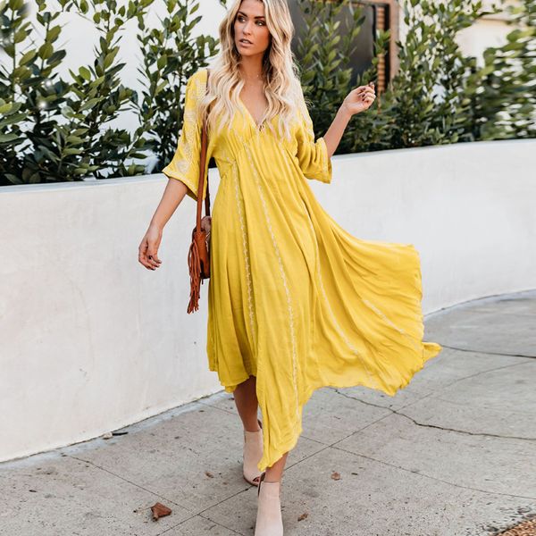 2021 new deep v neck midi dresses women cotton yellow floral embroidery summer dress casual irregular vestido robe u9ka, White
2021 new deep v neck midi dresses women cotton yellow floral embroidery summer dress casual irregular vestido robe u9ka, White
