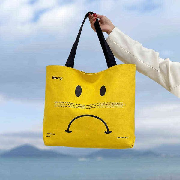 shopping bags fashion smile pattern tote for woman large capacity canvas shoulder bag casual literary style school handbags girl 220301
shopping bags fashion smile pattern tote for woman large capacity canvas shoulder bag casual literary style school handbags girl 220301