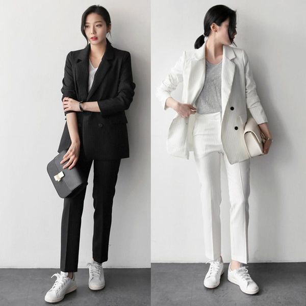 women's two piece pants work fashion pant suits 2 set for women striped blazer jacket & trouser office suit lady formal, White
women's two piece pants work fashion pant suits 2 set for women striped blazer jacket & trouser office suit lady formal, White