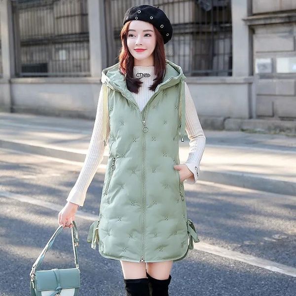 women's vests women mid-length hooded vest jacket autumn winter down cotton thick warm sleeveless coats fashion casual embroidery waist, Black;white
women's vests women mid-length hooded vest jacket autumn winter down cotton thick warm sleeveless coats fashion casual embroidery waist, Black;white