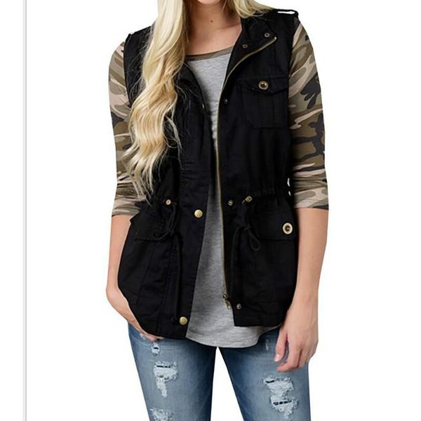 women's vests women autumn jacket style vest turn-down collar pleated pockets full zipper casual loose fashion outwear, Black;white
women's vests women autumn jacket style vest turn-down collar pleated pockets full zipper casual loose fashion outwear, Black;white