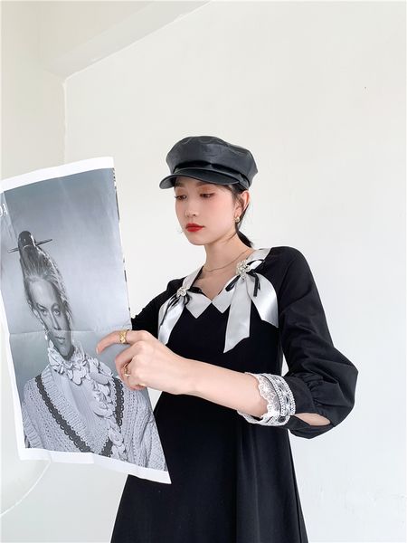 2021 new bow square neck a line korean women black vintage lantern sleeve knee length ladies autumn 5hto, Black;gray
2021 new bow square neck a line korean women black vintage lantern sleeve knee length ladies autumn 5hto, Black;gray