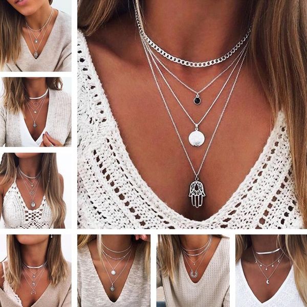 chains vintage multi layered portrait coin moon hamsa hand chain necklaces for women boho elephant hearts pendants jewelry, Silver
chains vintage multi layered portrait coin moon hamsa hand chain necklaces for women boho elephant hearts pendants jewelry, Silver