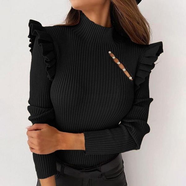 women's vests ruffles half high collar knitted autumn winter faux pearls decor ribbed casual blouse outerwear pullover women 2021, Black;white
women's vests ruffles half high collar knitted autumn winter faux pearls decor ribbed casual blouse outerwear pullover women 2021, Black;white