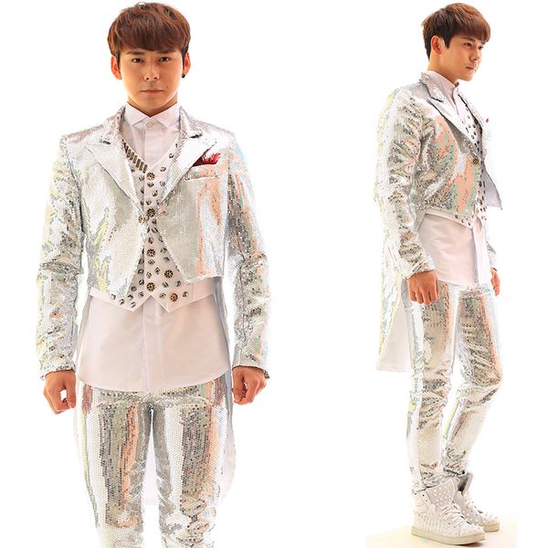 nightclub punk rock male singer tailcoat silvery sequins suits tide cool tuxedo performance outfit hip-hop dancer host costumes, Black;red
nightclub punk rock male singer tailcoat silvery sequins suits tide cool tuxedo performance outfit hip-hop dancer host costumes, Black;red