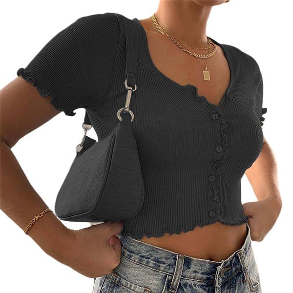 ribbed short sleeve t shirt for women ruffles crop cropped solid color button tshirt fashion knitted harajuku c0220, White
ribbed short sleeve t shirt for women ruffles crop cropped solid color button tshirt fashion knitted harajuku c0220, White