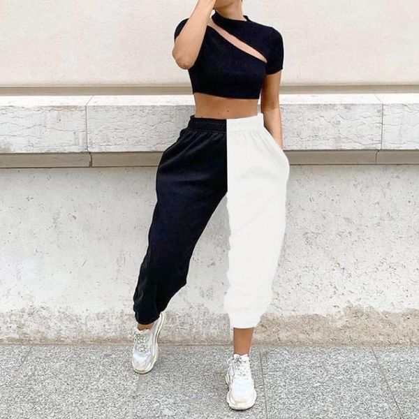 women's pants & capris women casual color block ankle tied high waist pockets harem long trousers with, Black;white
women's pants & capris women casual color block ankle tied high waist pockets harem long trousers with, Black;white
